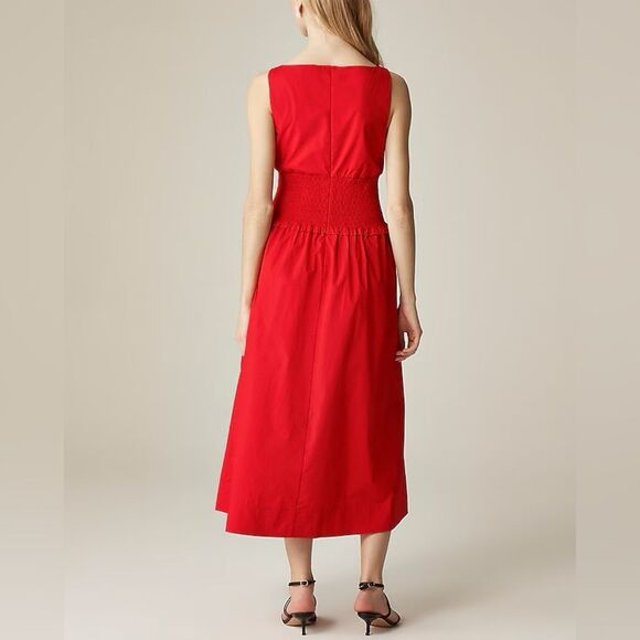NWT J CREW Plunge smocked-waist dress in cotton poplin in “Vintage Red” - Picture 3 of 8